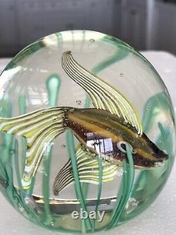 Vintage Fratelli Toso Aquarium Iridescent Fish & Seaweed Glass Paperweight