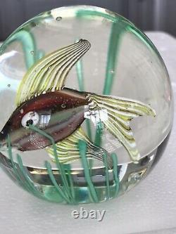 Vintage Fratelli Toso Aquarium Iridescent Fish & Seaweed Glass Paperweight