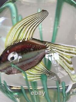 Vintage Fratelli Toso Aquarium Iridescent Fish & Seaweed Glass Paperweight