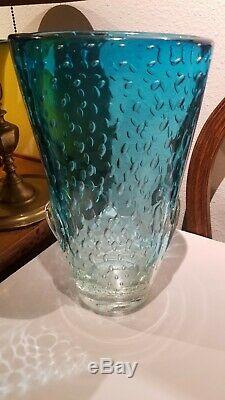 Vintage Fratelli Toso Hand Blown Blue Shaded Bullicante Oval Vase Murano 11 1/2
