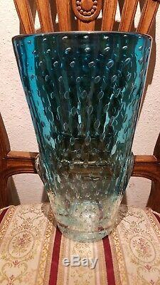 Vintage Fratelli Toso Hand Blown Blue Shaded Bullicante Oval Vase Murano 11 1/2