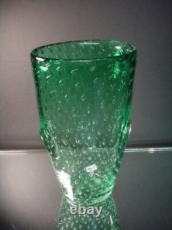 Vintage Fratelli Toso Hand Blown Green Shaded Bullicante Oval Vase Murano Eames