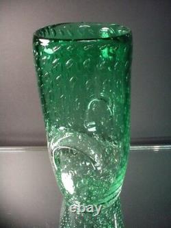 Vintage Fratelli Toso Hand Blown Green Shaded Bullicante Oval Vase Murano Eames