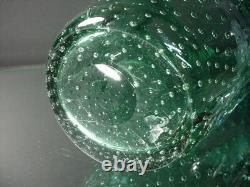 Vintage Fratelli Toso Hand Blown Green Shaded Bullicante Oval Vase Murano Eames