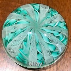Vintage Fratelli Toso Studios, Murano Green Ribbons & Lattice Signed Paperweight