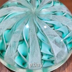 Vintage Fratelli Toso Studios, Murano Green Ribbons & Lattice Signed Paperweight