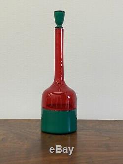 Vintage Gio Ponti Venini Incalmo Art Glass Bottle Red & Green withstopper Murano