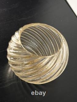 Vintage Gold flecks Spiral glass ribbed vase Art Deco Murano Italy Hand blown 4