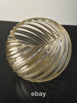 Vintage Gold flecks Spiral glass ribbed vase Art Deco Murano Italy Hand blown 4