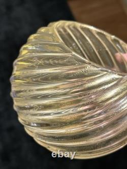 Vintage Gold flecks Spiral glass ribbed vase Art Deco Murano Italy Hand blown 4