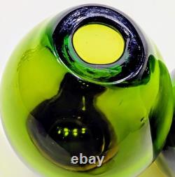 Vintage Hand Blown 1950'S Murono Flovio Poli Green & Amber Vases Pair #12