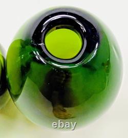 Vintage Hand Blown 1950'S Murono Flovio Poli Green & Amber Vases Pair #12