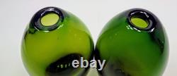 Vintage Hand Blown 1950'S Murono Flovio Poli Green & Amber Vases Pair #12