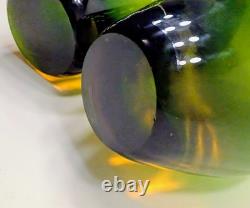 Vintage Hand Blown 1950'S Murono Flovio Poli Green & Amber Vases Pair #12