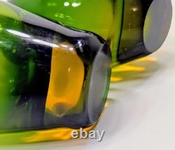 Vintage Hand Blown 1950'S Murono Flovio Poli Green & Amber Vases Pair #12