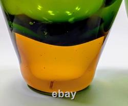 Vintage Hand Blown 1950'S Murono Flovio Poli Green & Amber Vases Pair #12