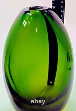 Vintage Hand Blown 1950'S Murono Flovio Poli Green & Amber Vases Pair #12