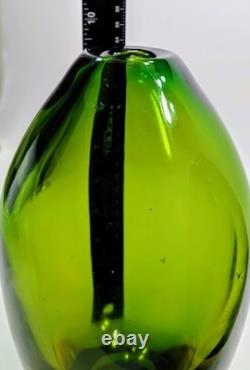 Vintage Hand Blown 1950'S Murono Flovio Poli Green & Amber Vases Pair #12