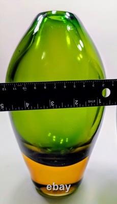 Vintage Hand Blown 1950'S Murono Flovio Poli Green & Amber Vases Pair #12