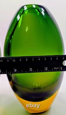 Vintage Hand Blown 1950'S Murono Flovio Poli Green & Amber Vases Pair #12