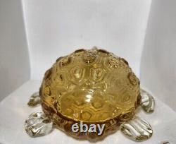 Vintage Hand Blown Amber Murano Art Glass Turtle Italian