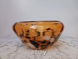 Vintage Hand Blown Art Glass Amber Bowl Tortoise Shell Brown Murano