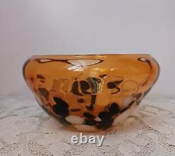 Vintage Hand Blown Art Glass Amber Bowl Tortoise Shell Brown Murano