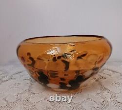 Vintage Hand Blown Art Glass Amber Bowl Tortoise Shell Brown Murano