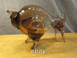 Vintage Hand Blown Art Glass Bull Amber Murano Figurine