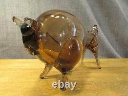 Vintage Hand Blown Art Glass Bull Amber Murano Figurine