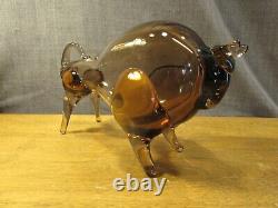 Vintage Hand Blown Art Glass Bull Amber Murano Figurine