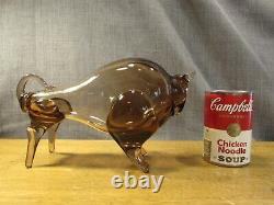 Vintage Hand Blown Art Glass Bull Amber Murano Figurine