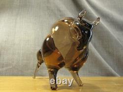 Vintage Hand Blown Art Glass Bull Amber Murano Figurine