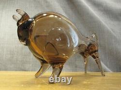 Vintage Hand Blown Art Glass Bull Amber Murano Figurine