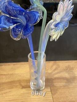 Vintage Hand Blown Art Glass Flowers Lot Long Stem Multicolored Bouquet Murano