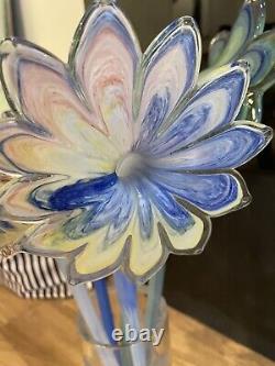 Vintage Hand Blown Art Glass Flowers Lot Long Stem Multicolored Bouquet Murano