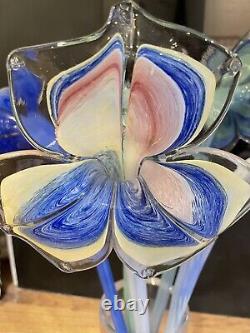 Vintage Hand Blown Art Glass Flowers Lot Long Stem Multicolored Bouquet Murano