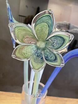 Vintage Hand Blown Art Glass Flowers Lot Long Stem Multicolored Bouquet Murano