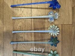 Vintage Hand Blown Art Glass Flowers Lot Long Stem Multicolored Bouquet Murano