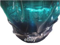 Vintage Hand Blown Art Glass Murano Style Centerpiece Bowl Ruffled Blue Teal 12