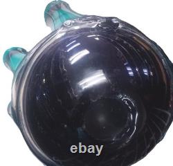 Vintage Hand Blown Art Glass Murano Style Centerpiece Bowl Ruffled Blue Teal 12