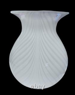 Vintage Hand Blown Art Glass Vase White Filigrana Swirl Venetian Murano Style 8 Vintage Hand Blown Art Glass Vase White Filigrana Swirl Venetian Murano Style 8
