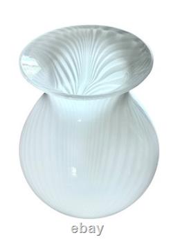 Vintage Hand Blown Art Glass Vase White Filigrana Swirl Venetian Murano Style 8