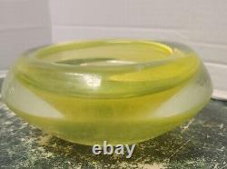 Vintage Hand Blown Art Glass Yellow Round Large Geode Type Bowl Murano MCM