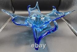 Vintage Hand Blown Cobalt Blue Murano Art Glass Centerpiece Bowl Octopus Squid