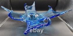 Vintage Hand Blown Cobalt Blue Murano Art Glass Centerpiece Bowl Octopus Squid