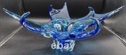 Vintage Hand Blown Cobalt Blue Murano Art Glass Centerpiece Bowl Octopus Squid