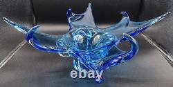 Vintage Hand Blown Cobalt Blue Murano Art Glass Centerpiece Bowl Octopus Squid