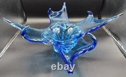 Vintage Hand Blown Cobalt Blue Murano Art Glass Centerpiece Bowl Octopus Squid