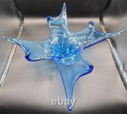 Vintage Hand Blown Cobalt Blue Murano Art Glass Centerpiece Bowl Octopus Squid